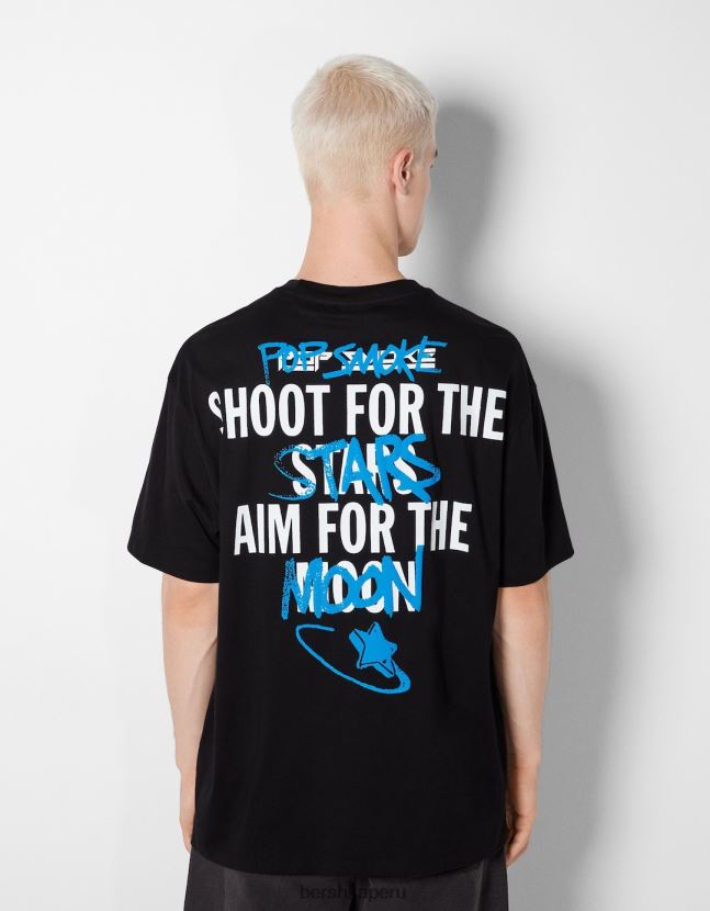 negro Bershka hombres playera de manga corta con estampado pop smoke 806J6B2699