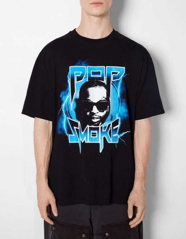 negro Bershka hombres playera de manga corta con estampado pop smoke 806J6B2699