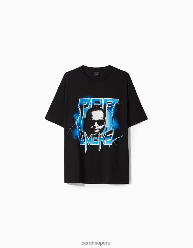 negro Bershka hombres playera de manga corta con estampado pop smoke 806J6B2699