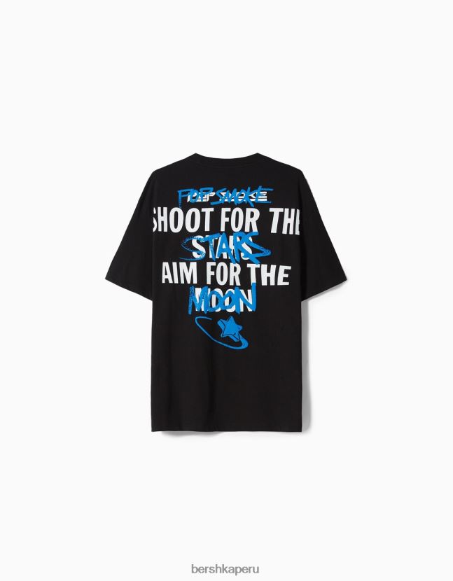 negro Bershka hombres playera de manga corta con estampado pop smoke 806J6B2699