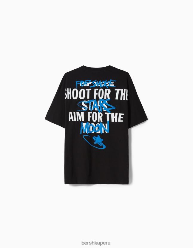 negro Bershka hombres playera de manga corta con estampado pop smoke 806J6B2700