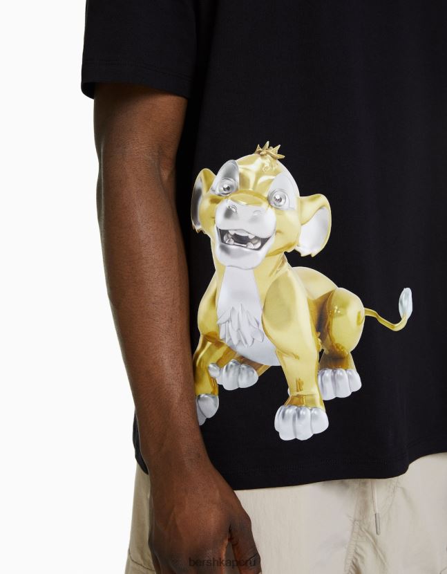 negro Bershka hombres playera holgada con estampado de disney 806J6B2693