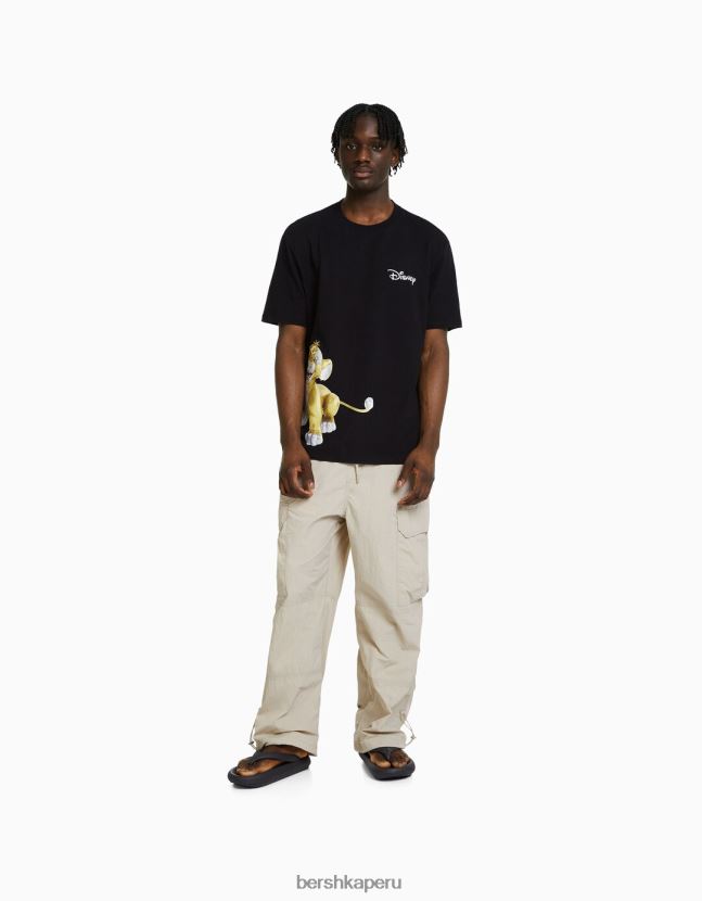 negro Bershka hombres playera holgada con estampado de disney 806J6B2693