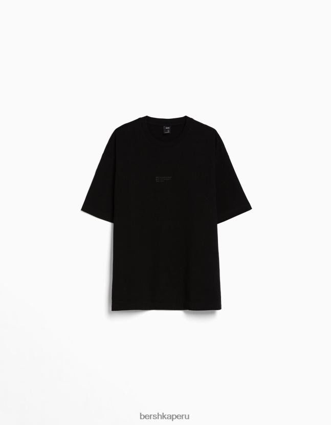 negro Bershka hombres playera oversize de manga corta estampada 806J6B2687