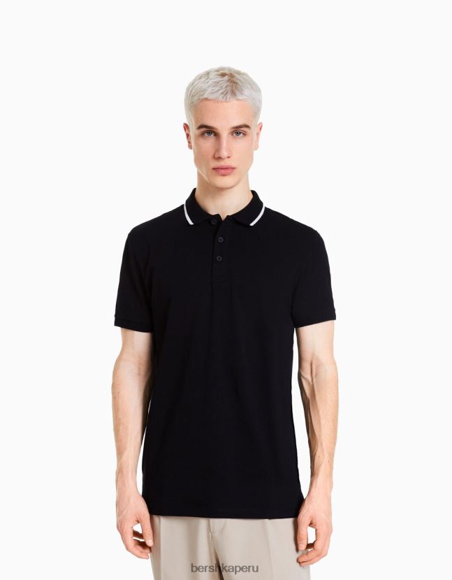 negro Bershka hombres polo de manga corta a rayas 806J6B2678