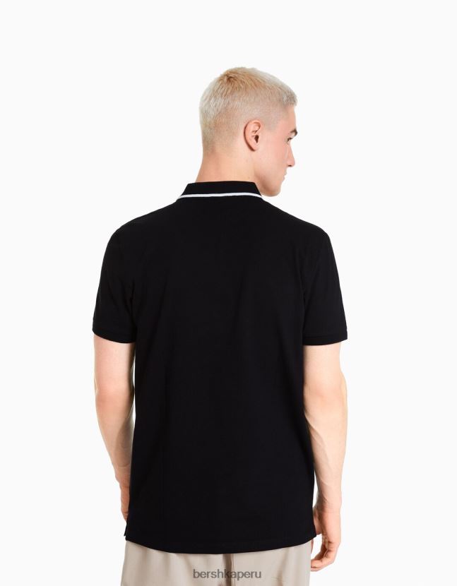 negro Bershka hombres polo de manga corta a rayas 806J6B2678