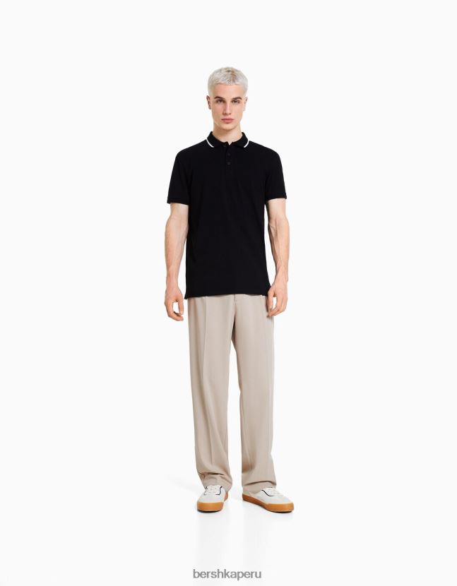 negro Bershka hombres polo de manga corta a rayas 806J6B2678