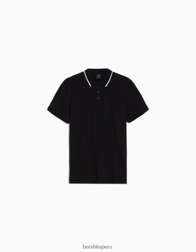 negro Bershka hombres polo de manga corta a rayas 806J6B2678