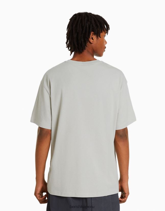 piedra Bershka hombres camiseta boxy fit de manga corta con letras 806J6B2761