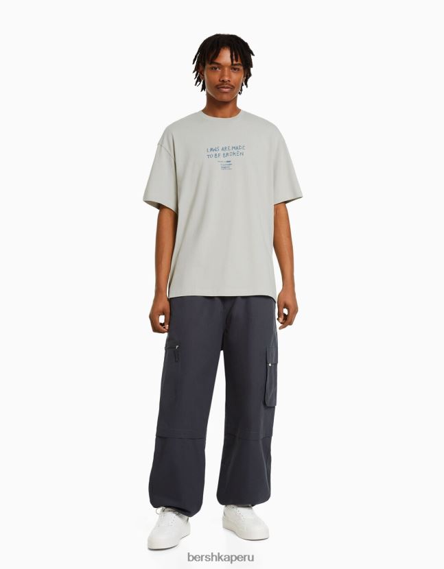 piedra Bershka hombres camiseta boxy fit de manga corta con letras 806J6B2761
