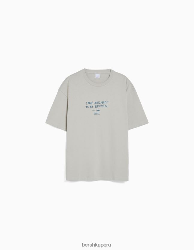 piedra Bershka hombres camiseta boxy fit de manga corta con letras 806J6B2761