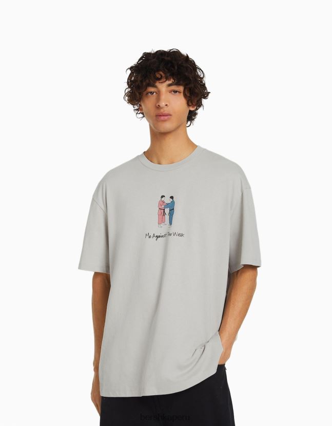 piedra Bershka hombres camiseta de manga corta con estampado 806J6B2676