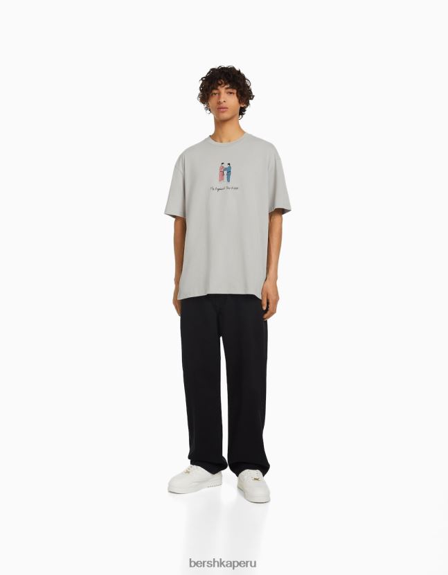 piedra Bershka hombres camiseta de manga corta con estampado 806J6B2676