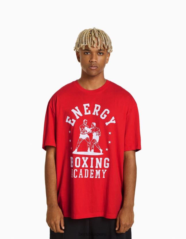 rojo Bershka hombres camiseta boxy fit de manga corta con estampado de boxeo 806J6B2706