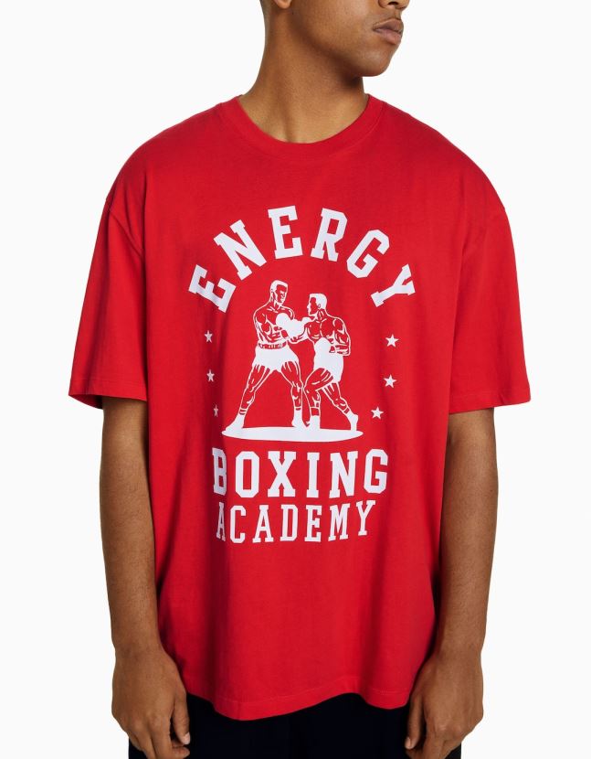 rojo Bershka hombres camiseta boxy fit de manga corta con estampado de boxeo 806J6B2706