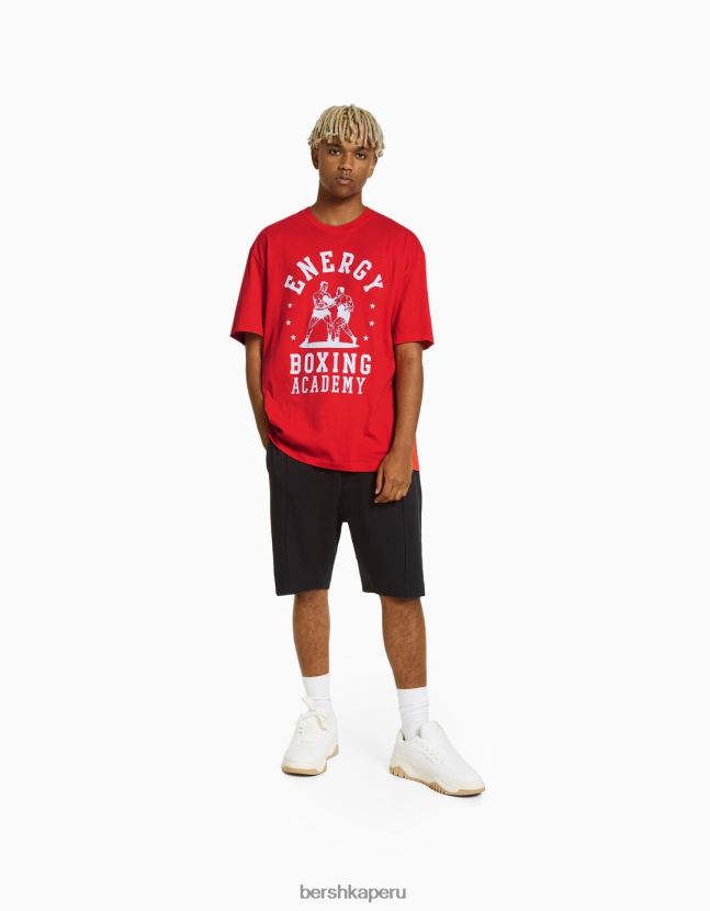 rojo Bershka hombres camiseta boxy fit de manga corta con estampado de boxeo 806J6B2706
