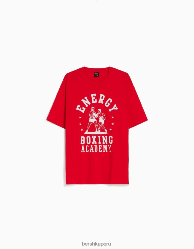 rojo Bershka hombres camiseta boxy fit de manga corta con estampado de boxeo 806J6B2706