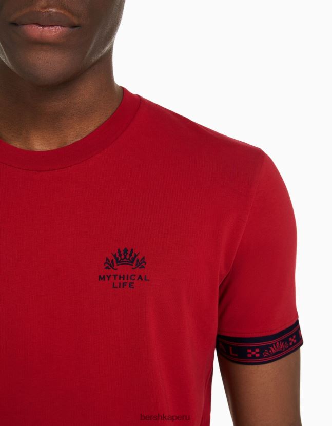 rojo Bershka hombres camiseta muscle fit de manga corta con detalle de rayas 806J6B2692