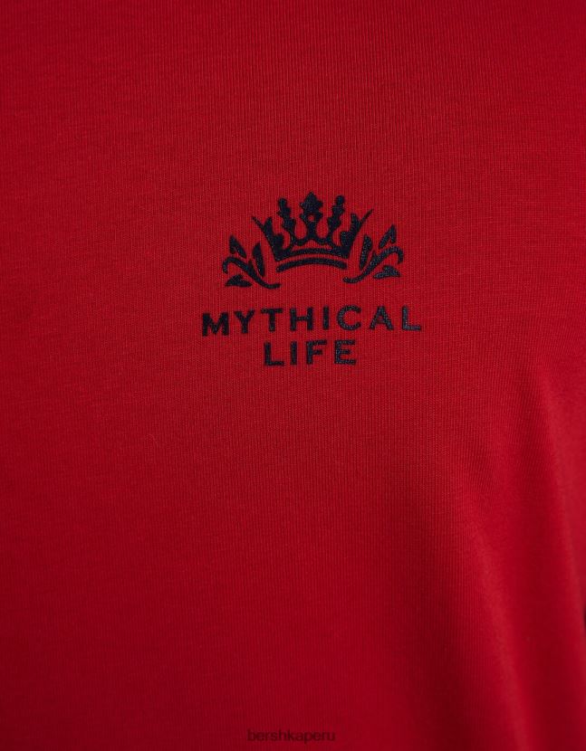 rojo Bershka hombres camiseta muscle fit de manga corta con detalle de rayas 806J6B2692