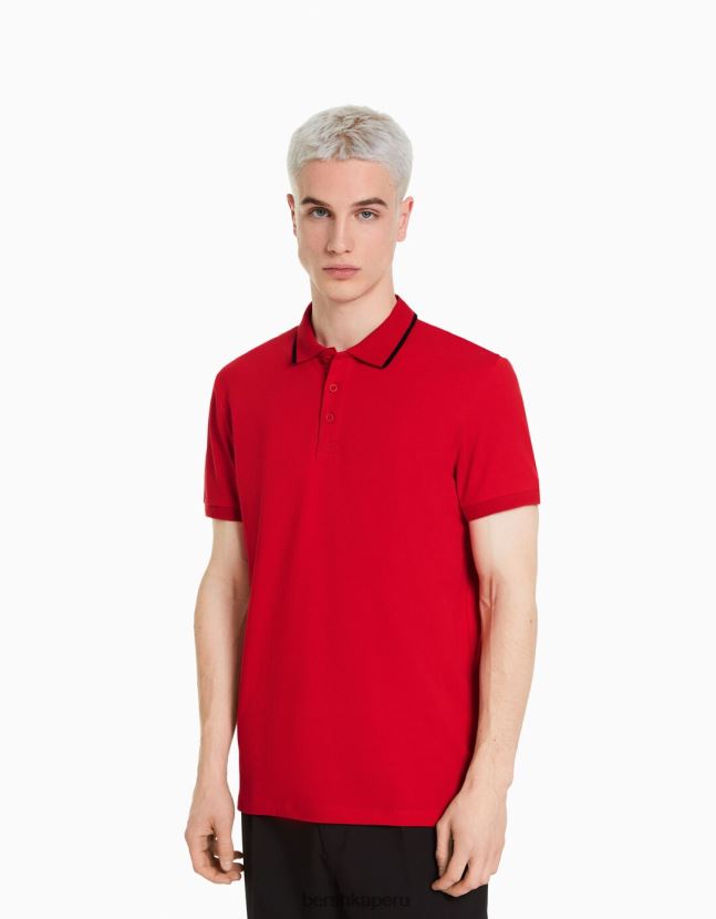 rojo Bershka hombres polo de manga corta a rayas 806J6B2681