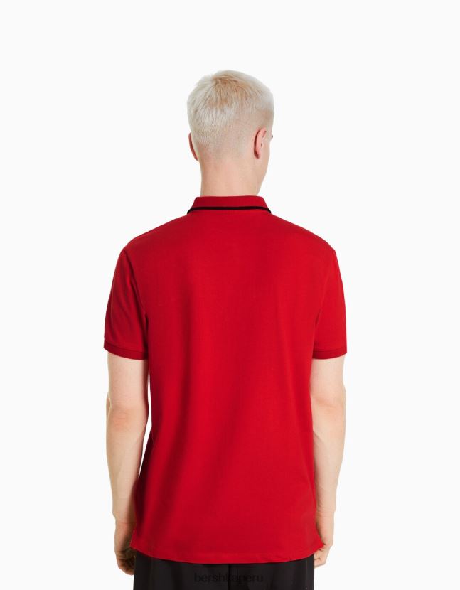 rojo Bershka hombres polo de manga corta a rayas 806J6B2681