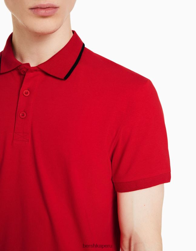 rojo Bershka hombres polo de manga corta a rayas 806J6B2681