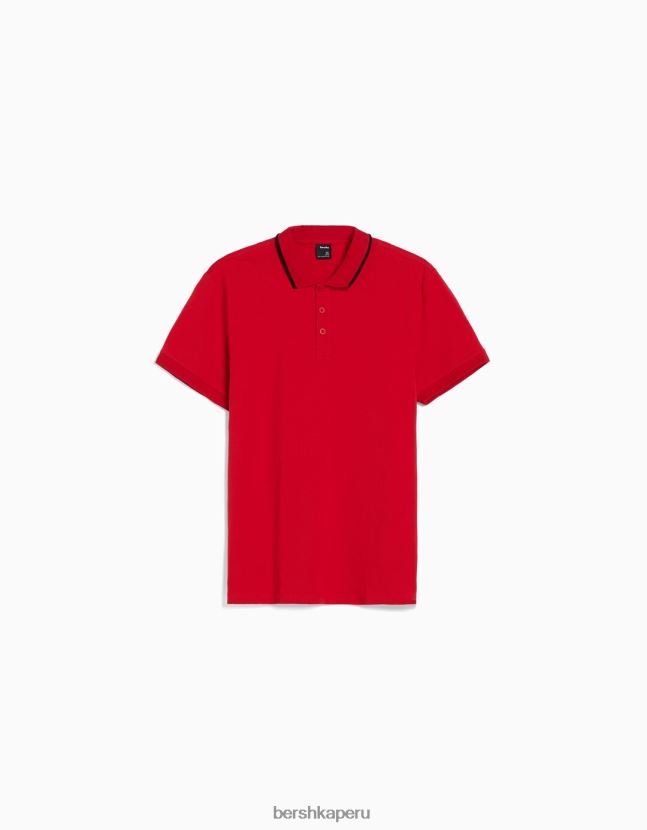 rojo Bershka hombres polo de manga corta a rayas 806J6B2681