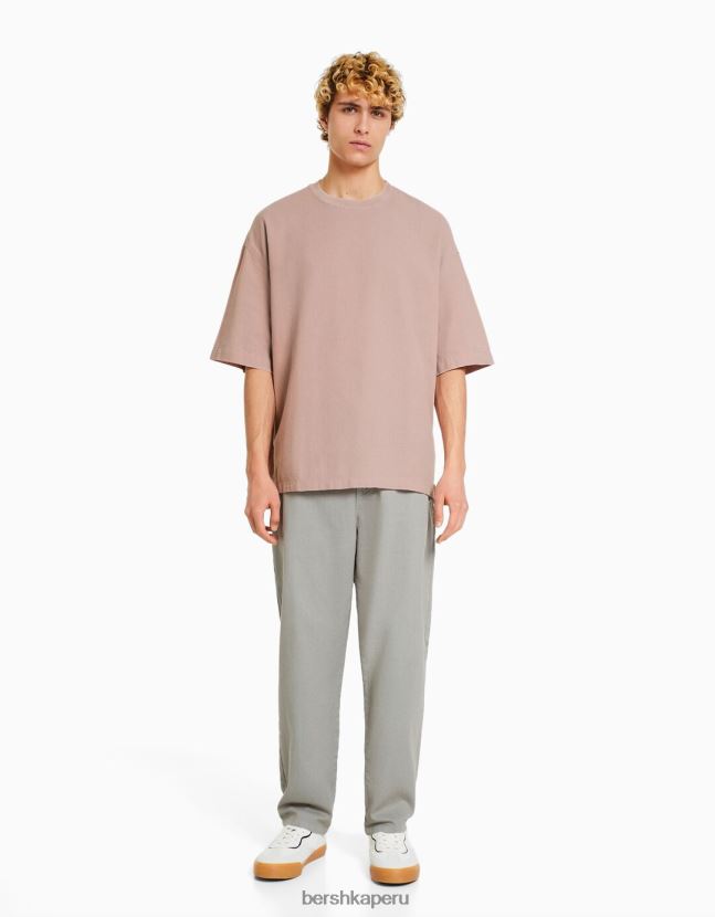 rosa Bershka hombres camiseta de manga corta con acabado rústico 806J6B2853