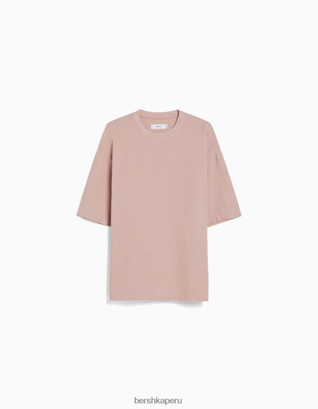 rosa Bershka hombres camiseta de manga corta con acabado rústico 806J6B2853