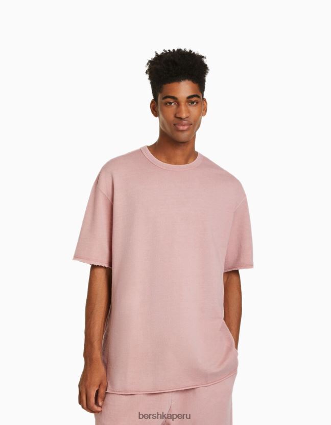 rosa Bershka hombres camiseta de manga corta desteñida 806J6B2646