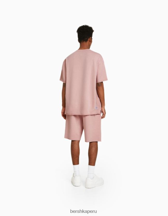 rosa Bershka hombres camiseta de manga corta desteñida 806J6B2646