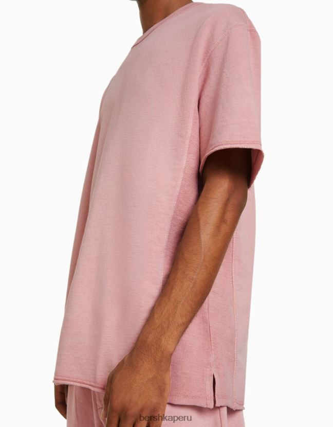 rosa Bershka hombres camiseta de manga corta desteñida 806J6B2646