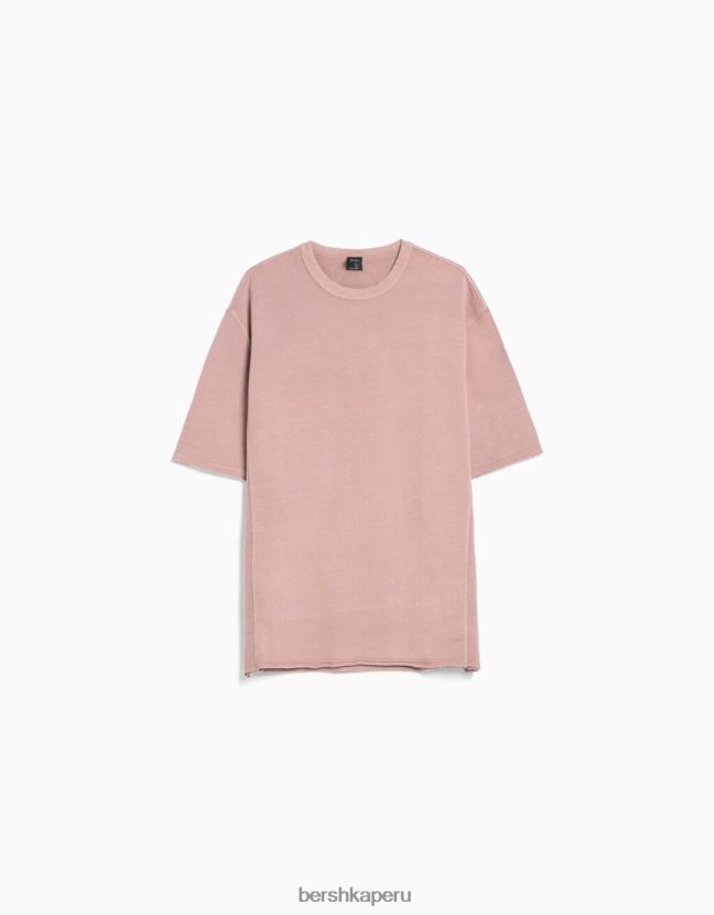 rosa Bershka hombres camiseta de manga corta desteñida 806J6B2646