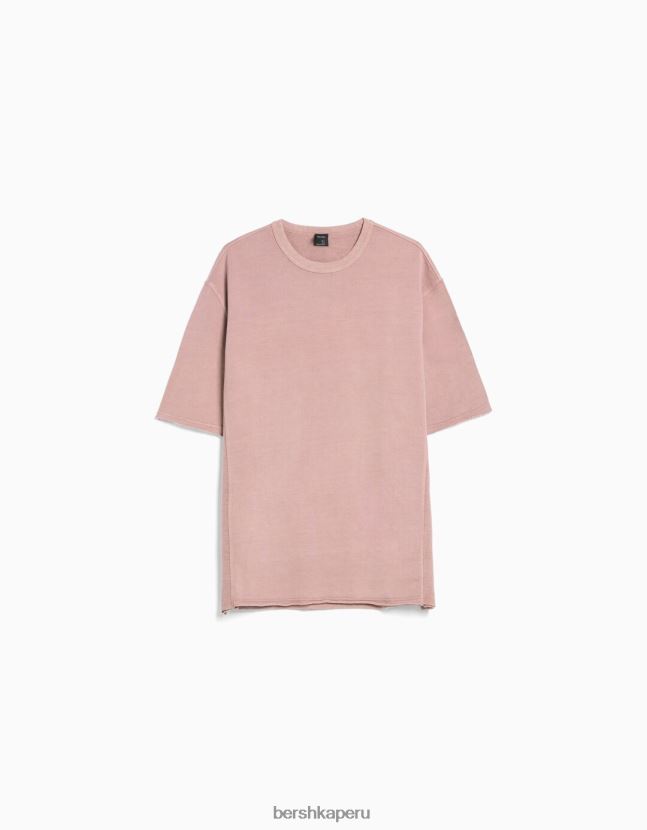 rosa Bershka hombres camiseta de manga corta desteñida 806J6B2648