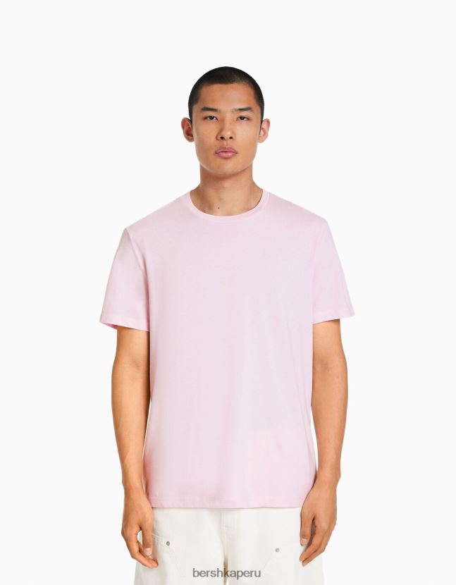 rosa Bershka hombres camiseta regular fit de manga corta 806J6B2794