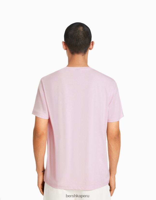 rosa Bershka hombres camiseta regular fit de manga corta 806J6B2794