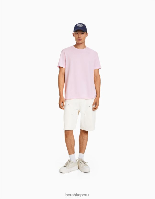 rosa Bershka hombres camiseta regular fit de manga corta 806J6B2794