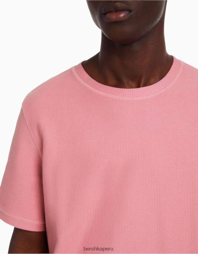 rosa Bershka hombres camiseta texturizada de manga corta 806J6B2774
