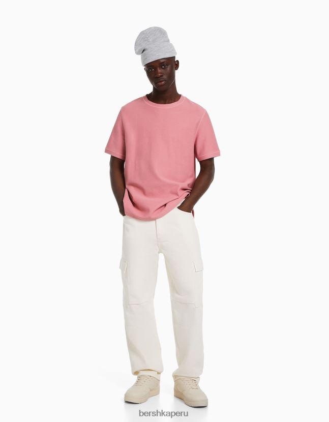 rosa Bershka hombres camiseta texturizada de manga corta 806J6B2774