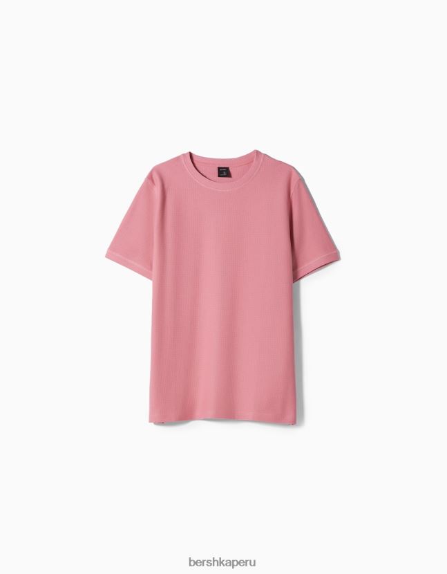 rosa Bershka hombres camiseta texturizada de manga corta 806J6B2774