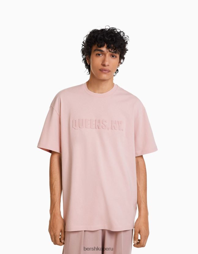 rosa Bershka hombres playera de manga corta con estampado boxy fit 806J6B2709