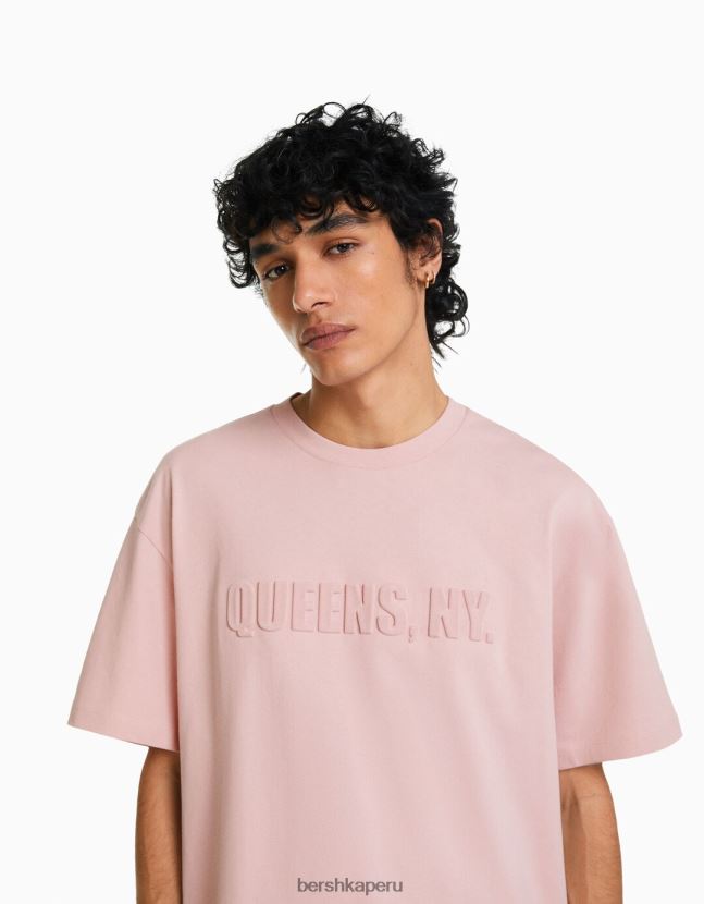 rosa Bershka hombres playera de manga corta con estampado boxy fit 806J6B2709