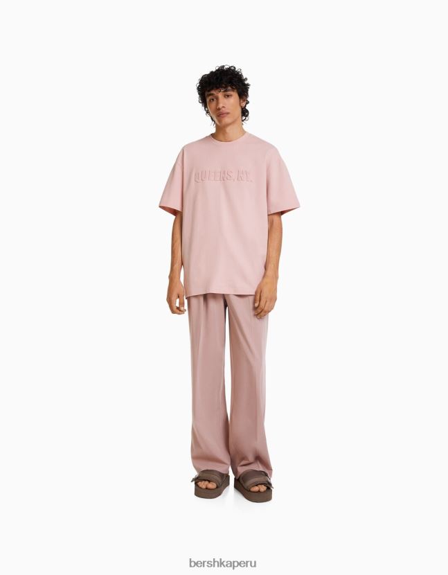 rosa Bershka hombres playera de manga corta con estampado boxy fit 806J6B2709
