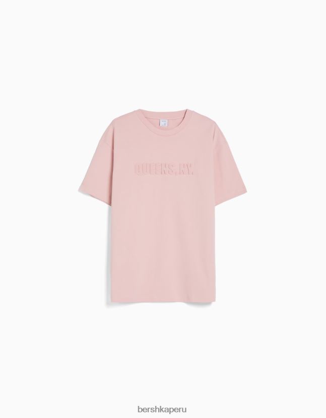 rosa Bershka hombres playera de manga corta con estampado boxy fit 806J6B2709