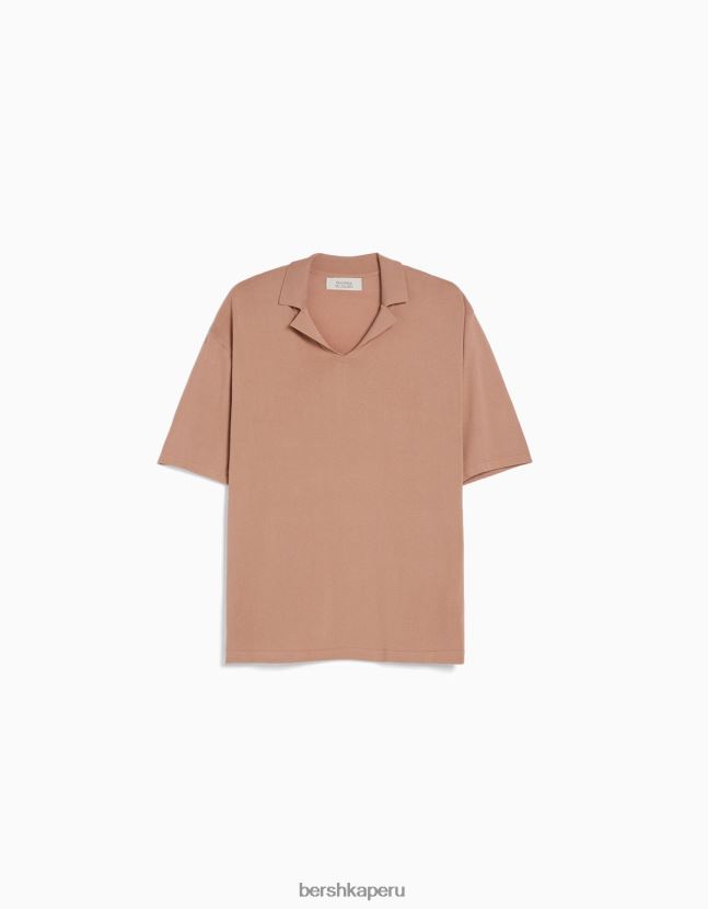 rosa Bershka hombres polo de manga corta con cuello resort 806J6B2820