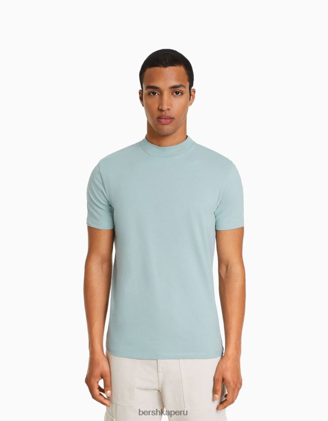 turquesa Bershka hombres camiseta de manga corta con cuello alto 806J6B2741