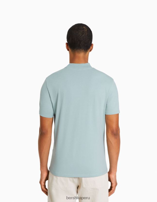turquesa Bershka hombres camiseta de manga corta con cuello alto 806J6B2741