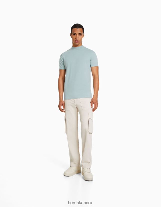 turquesa Bershka hombres camiseta de manga corta con cuello alto 806J6B2741