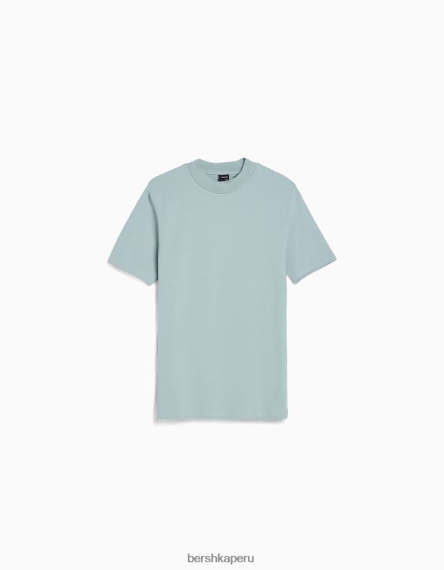 turquesa Bershka hombres camiseta de manga corta con cuello alto 806J6B2741