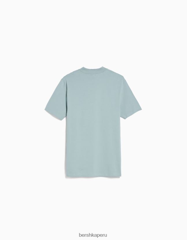 turquesa Bershka hombres camiseta de manga corta con cuello alto 806J6B2741